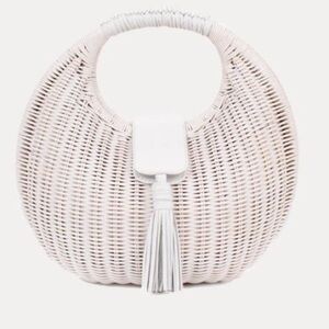 NWT Cleobella | white wicker bag with magnetic closure and leather tassel detail